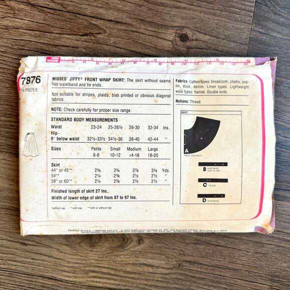 Vintage 1970s Simplicity 7876 Sewing Pattern Womens XXS-XS Wrap Skirt COMPLETE - Picture 2 of 2